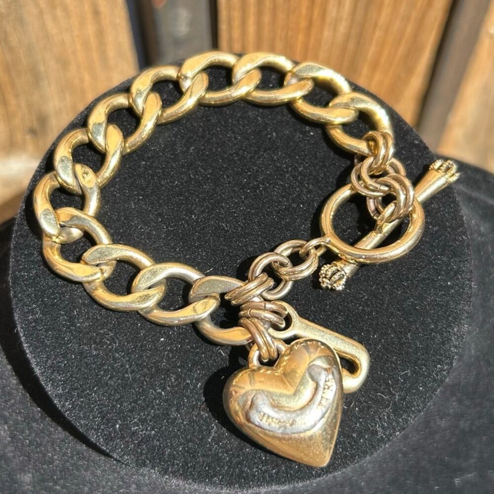 Y2K Juicy Couture Vintage Gold Tone Bracelet Charm Toggle Closure J Heart Charm